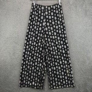 COIN Womens Pleated Plisse Wide Leg Pants Black White Medallion Print Size M